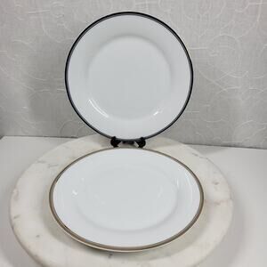 Williams Sonoma Open Kitchen Salad Plate 9" Gold Trim Porcelain 2-Pc Dinnerware